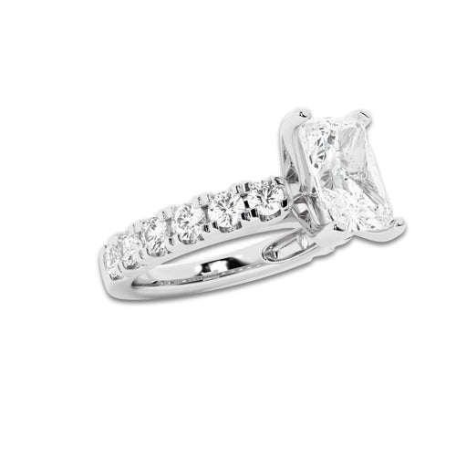 2.50 ctw Radiant Lab-Grown Diamond Split-Prong Set Side Stone Engagement Ring in 14K White Gold for Women | Colorless E, VS1 Clarity, IGI Certified 1.50 ct Center Diamond