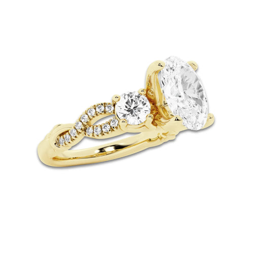 2.62 ctw Oval Lab-Grown Diamond Side Stone Engagement Ring in 14K Yellow Gold for Women | Colorless D, VVS1 Clarity, IGI Certified 2.00 ct Center Diamond