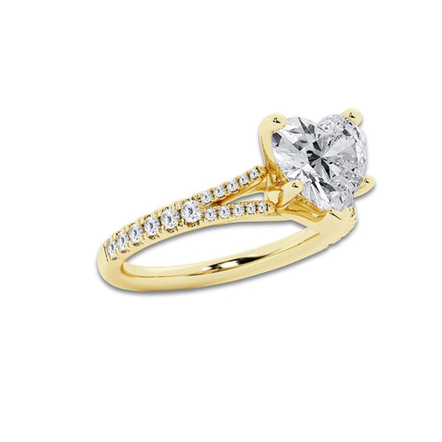 3.33 ctw Heart Lab-Grown Diamond Split Shank Side Stone Engagement Ring in 14K Yellow Gold for Women | Colorless D, VVS1 Clarity, IGI Certified 3.00 ct Center Diamond