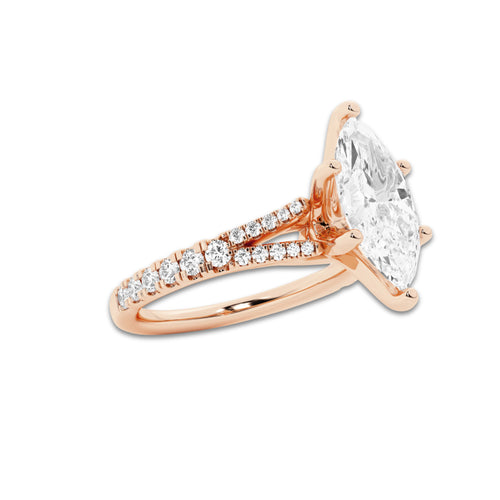 2.33 ctw Marquise Lab-Grown Diamond Split Shank Side Stone Engagement Ring in 14K Rose Gold for Women | Colorless E, VS1 Clarity, IGI Certified 2.00 ct Center Diamond