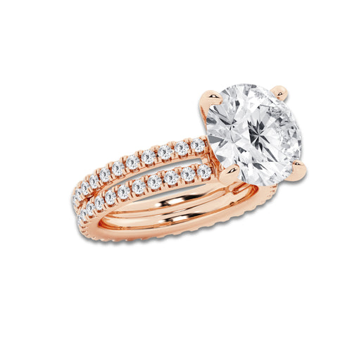 7.22 ctw Round Lab-Grown Diamond Double Row Diamond Engagement Ring in 14K Rose Gold for Women | Colorless D, VVS1 Clarity, IGI Certified 6.00 ct Center Diamond