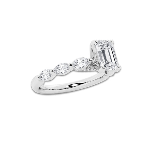 1.16 ctw Emerald Lab-Grown Diamond Marquise Side Stone Engagement Ring in 14K White Gold for Women | Colorless E, VS1 Clarity, IGI Certified 0.75 ct Center Diamond