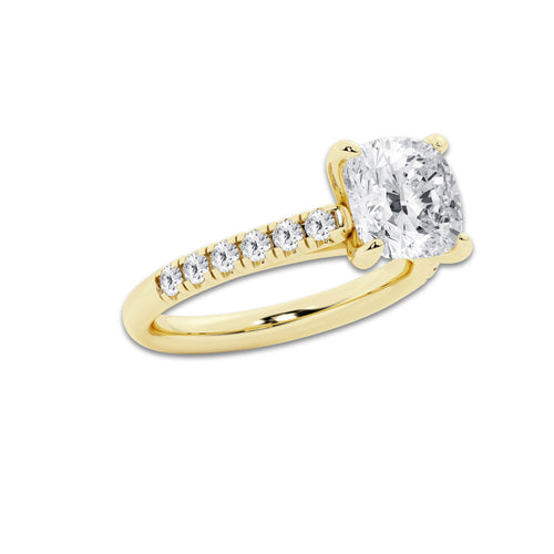 3.40 ctw Cushion Lab-Grown Diamond Pave Engagement Ring in 14K Yellow Gold for Women | E Color, VS1 Clarity, IGI Certified 3.00 ct Center Diamond