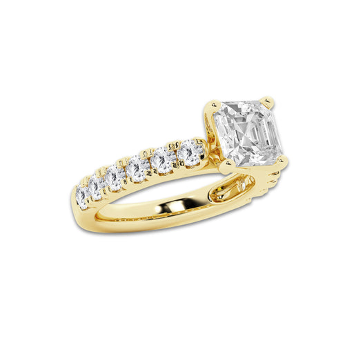4.00 ctw Asscher Lab-Grown Diamond Split-Prong Set Side Stone Engagement Ring in 14K Yellow Gold for Women | Colorless E, VS1 Clarity, IGI Certified 3.00 ct Center Diamond