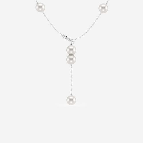 6.5 - 7.0 mm Cultured Freshwater Pearl and 1/8 ctw Lab Grown Diamond Lariat Necklace 14K White Gold