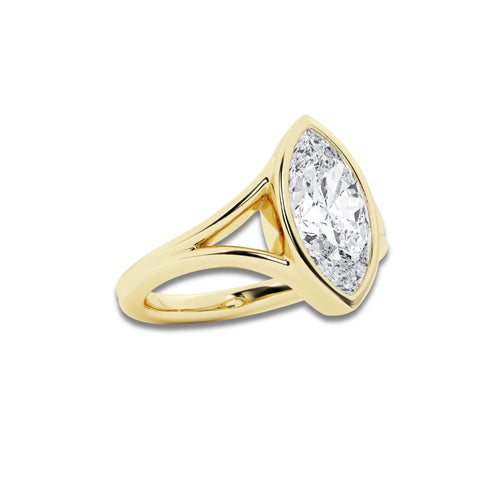 Emma 2 1/2 ctw Marquise Lab Grown Diamond Bezel Setting Solitaire Engagement Ring 14K Yellow Gold, D, VVS | IGI Certified, 2 1/2 ct Center