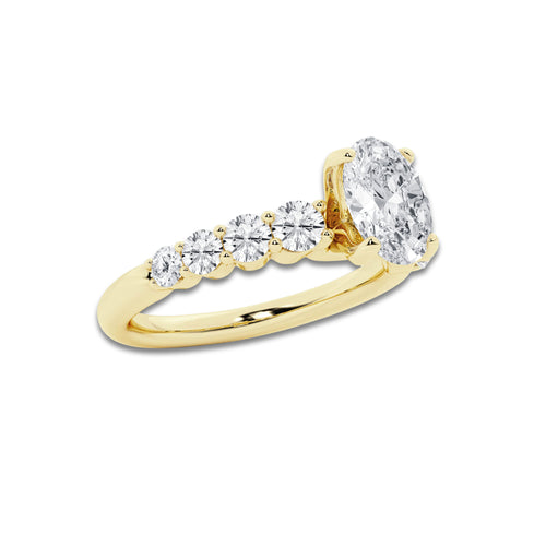 1.29 ctw Oval Lab-Grown Diamond Side Stone Engagement Ring in 14K Yellow Gold for Women | Colorless E, VS1 Clarity, IGI Certified 0.75 Ct Center Diamond
