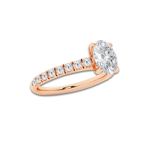 1.39 ctw Oval Lab-Grown Diamond Pave Engagement Ring in 14K Rose Gold for Women | E Color, VS1 Clarity, IGI Certified 1.00 ct Center Diamond