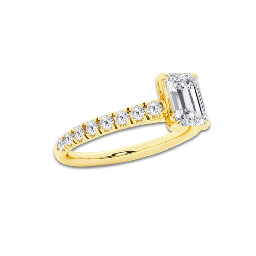 1.39 ctw Emerald Lab-Grown Diamond Pave Engagement Ring in 14K Yellow Gold for Women | E Color, VS1 Clarity, IGI Certified 1.00 ct Center Diamond