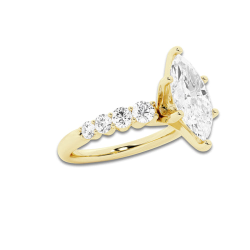 2.54 ctw Marquise Lab-Grown Diamond Side Stone Engagement Ring in 14K Yellow Gold for Women | Colorless D, VVS1 Clarity, IGI Certified 2.00 Ct Center Diamond