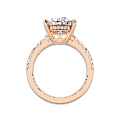 3.33 ctw Pear Lab-Grown Diamond Hidden Halo Side Stone Engagement Ring in 18K Rose Gold for Women | Colorless D, VVS1 Clarity, IGI Certified 3.00 ct Center Diamond