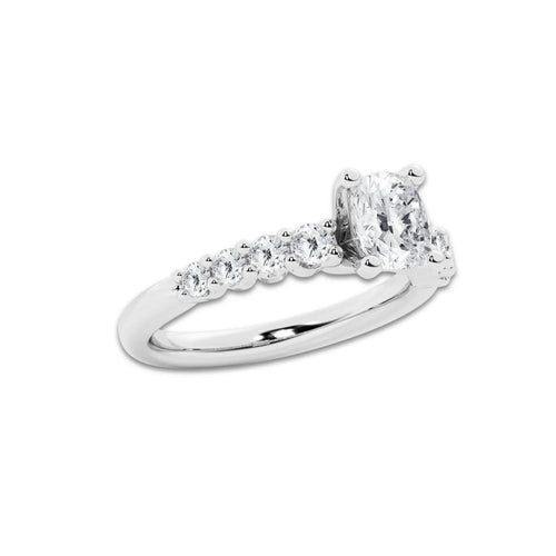 1.52 Ct Elongated Cushion Lab-Grown Diamond Half Eternity Engagement Ring in Platinum for Female, Colorless (E), VS1 Clarity | IGI Certified, 1.00 Ct Center Diamond