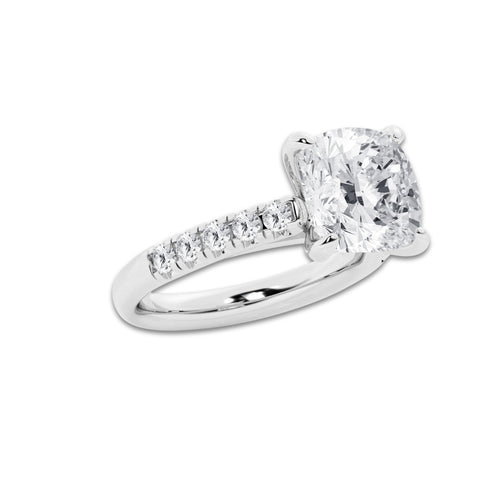 5.43 ctw Cushion Lab-Grown Diamond Pave Engagement Ring in 14K White Gold for Women | D Color, VVS1 Clarity, IGI Certified 5.00 ct Center Diamond