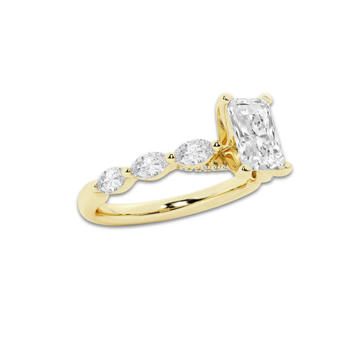 1.16 ctw Radiant Lab-Grown Diamond Marquise Side Stone Engagement Ring in 14K Yellow Gold for Women | Colorless E, VS1 Clarity, IGI Certified 0.75 ct Center Diamond