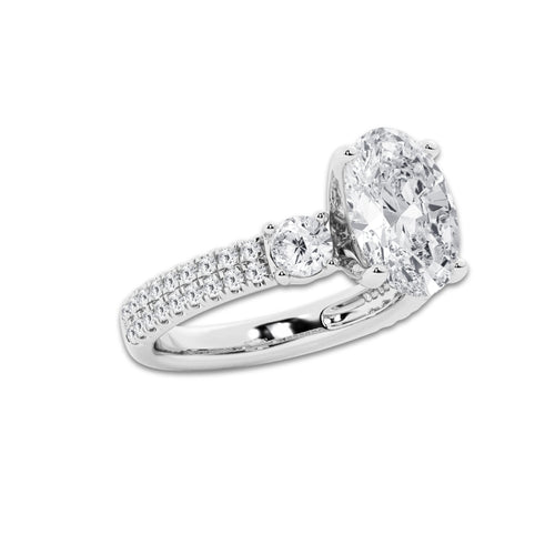 4.46 ctw Oval Lab-Grown Diamond Three Stone Double Row Engagement Ring in Platinum for Women | E Color, VS1 Clarity, IGI Certified 3.50 ct Center Diamond