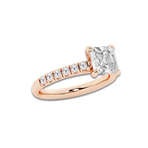 2.41 ctw Asscher Lab-Grown Diamond Pave Engagement Ring in 14K Rose Gold for Women | E Color, VS1 Clarity, IGI Certified 2.00 ct Center Diamond