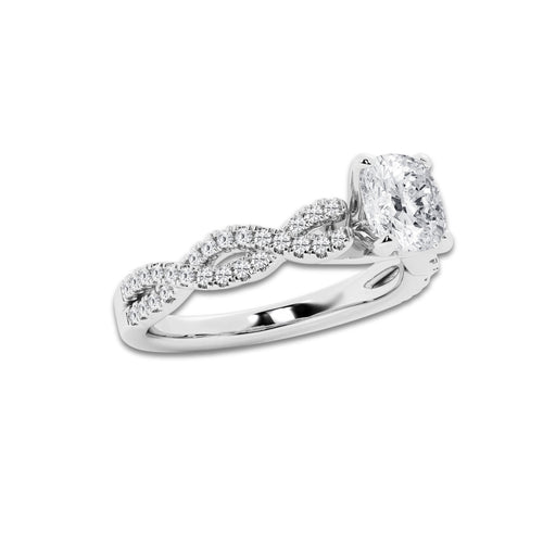 1.25 ctw Cushion Lab-Grown Diamond Twisted Shank Engagement Ring in Platinum for Women | E Color, VS1 Clarity, IGI Certified 1.00 ct Center Diamond