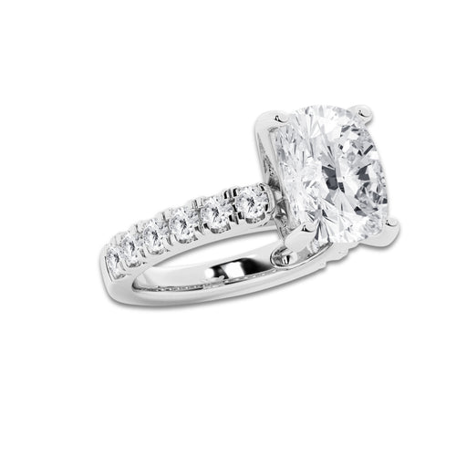 7.00 ctw Elongated Cushion Lab-Grown Diamond Split-Prong Set Side Stone Engagement Ring in Platinum for Women | Colorless E, VS1 Clarity, IGI Certified 6.00 ct Center Diamond