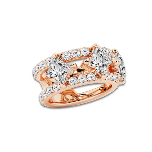 5 1/4 ctw Flower Lab Grown Diamond Three Stone Ring 14K Rose Gold, E, VS1 | IGI Certified