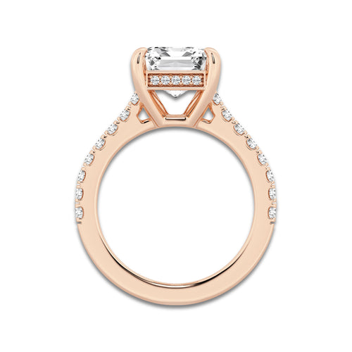 4.35 ctw Emerald Lab-Grown Diamond Hidden Halo Side Stone Engagement Ring in 18K Rose Gold for Women | Colorless E, VS1 Clarity, IGI Certified 4.00 ct Center Diamond