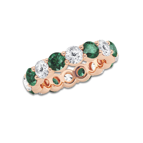 Indira 4.6 mm Round Cut Created Emerald and 2 2/3 ctw Round Lab Grown Diamond Eternity Band - 4.6mm Width 14K Rose Gold