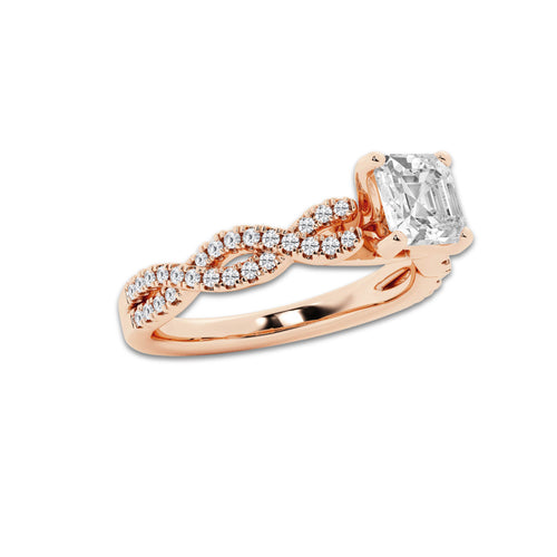 1.00 ctw Asscher Lab-Grown Diamond Twisted Shank Engagement Ring in 14K Rose Gold for Women | E Color, VS1 Clarity, Not Certified 0.75 ct Center Diamond
