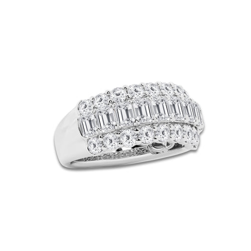 3 ctw Emerald and Round Lab Grown Diamond Three Row Band Platinum, DE, VS1