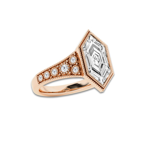 Paulina 2 1/4 ctw Dutch Marquise Lab Grown Diamond Vintage Side Stone Engagement Ring 14K Rose Gold, EF, VS2 | IGI Certified, 2 ct Center
