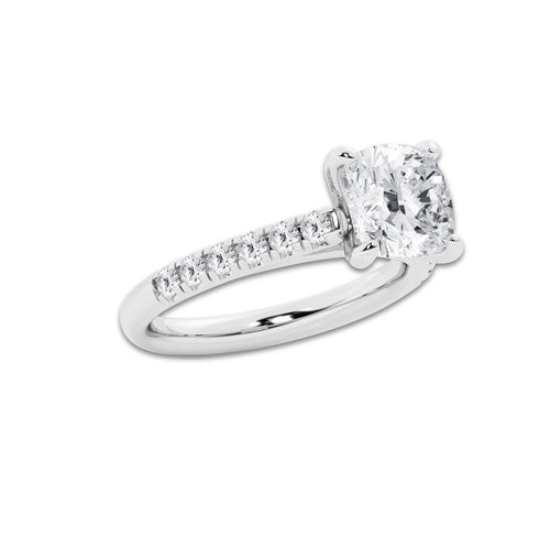 2.90 ctw Cushion Lab-Grown Diamond Pave Engagement Ring in 14K White Gold for Women | E Color, VS1 Clarity, IGI Certified 2.50 ct Center Diamond
