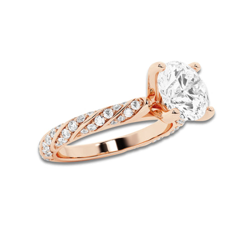2.44 ctw Round Lab-Grown Diamond Twisted Band Engagement Ring in 14K Rose Gold for Women | Colorless D, VVS1 Clarity, IGI Certified 2.00 ct Center Diamond