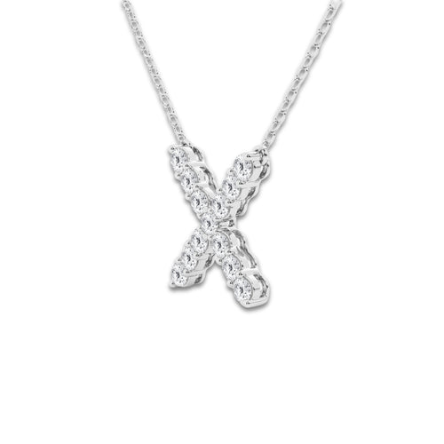 2/5 ctw Round Lab Grown Diamond Initial X Personalized Pendant 14K White Gold, DE, VS1