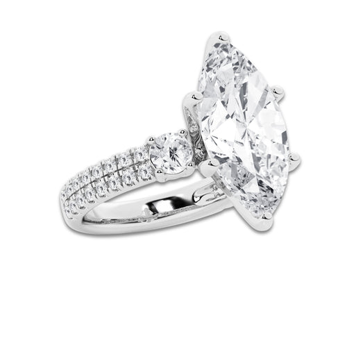 8.96 ctw Marquise Lab-Grown Diamond Three Stone Double Row Engagement Ring in 14K White Gold for Women | E Color, VS1 Clarity, IGI Certified 8.00 ct Center Diamond