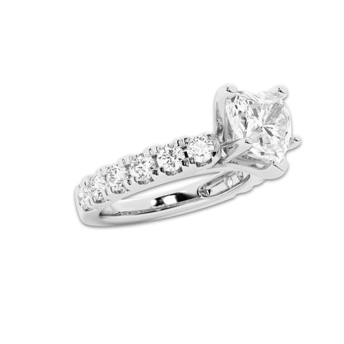2.50 ctw Heart Lab-Grown Diamond Split-Prong Set Side Stone Engagement Ring in 14K White Gold for Women | Colorless E, VS1 Clarity, IGI Certified 1.50 ct Center Diamond