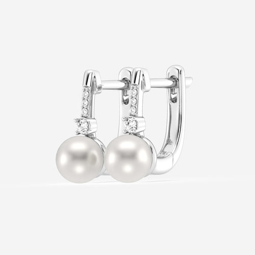 5.5 - 6.0 mm Cultured Freshwater Pearl and 1/10 ctw Lab Grown Diamond Leverback Drop Earrings 14K White Gold