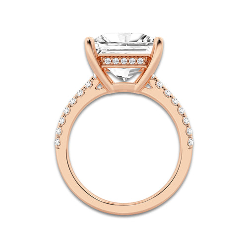 5.33 ctw Princess Lab-Grown Diamond Hidden Halo Side Stone Engagement Ring in 18K Rose Gold for Women | Colorless D, VVS1 Clarity, IGI Certified 5.00 ct Center Diamond