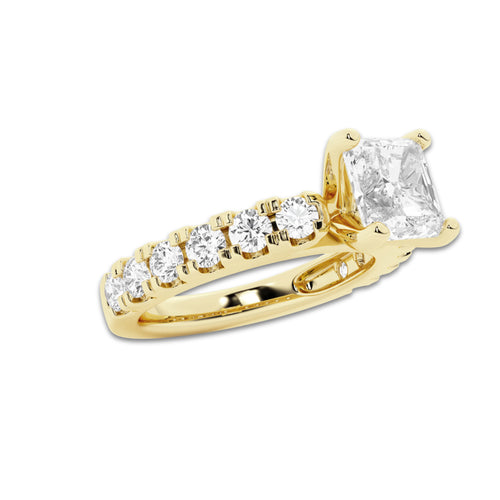 2.50 ctw Asscher Lab-Grown Diamond Split-Prong Set Side Stone Engagement Ring in 14K Yellow Gold for Women | Colorless E, VS1 Clarity, IGI Certified 1.50 ct Center Diamond