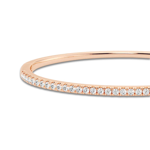 1 1/2 ctw Round Lab Grown Diamond French Pave Bangle Bracelet - 7 Inches 14K Rose Gold, DE, VS1