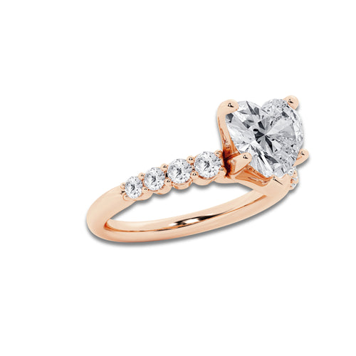 4.16 Ct Heart Lab-Grown Diamond Half Eternity Engagement Ring in 14K Rose Gold for Female, Colorless (D), VVS1 Clarity | IGI Certified, 3.50 Ct Center Diamond