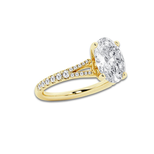 7.66 ctw Oval Lab-Grown Diamond Split Shank Side Stone Engagement Ring in 14K Yellow Gold for Women | Colorless D, VVS1 Clarity, IGI Certified 7.00 ct Center Diamond
