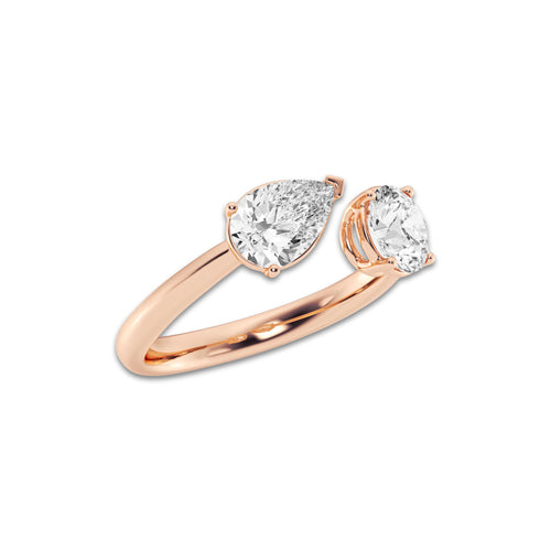 Echo 1 1/2 ctw Toi Et Moi Pear and Round Ring 14K Rose Gold, DE, VS1