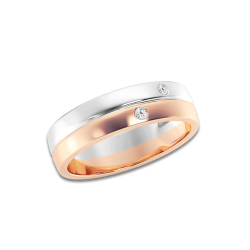 Round Lab Grown Diamond Double Burnished Wedding Band 14K Two-Tone White & Rose Gold, DE, VS1