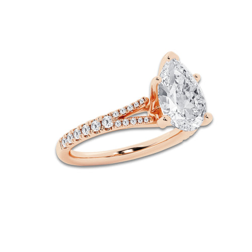 7.66 ctw Pear Lab-Grown Diamond Split Shank Side Stone Engagement Ring in 14K Rose Gold for Women | Colorless E, VS1 Clarity, IGI Certified 7.00 ct Center Diamond