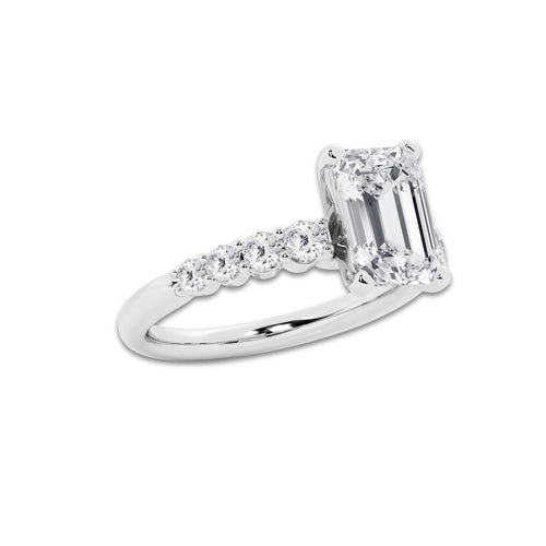 4.66 Ct Emerald Lab-Grown Diamond Half Eternity Engagement Ring in Platinum for Female, Colorless (D), VVS1 Clarity | IGI Certified, 4.00 Ct Center Diamond