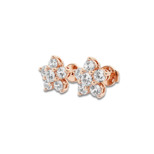 1 1/2 ctw Round Lab Grown Diamond Flower Stud Earrings 14K Rose Gold, DE, VS1