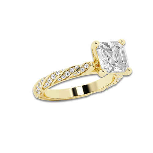 4.42 ctw Asscher Lab-Grown Diamond Twisted Band Engagement Ring in 14K Yellow Gold for Women | Colorless E, VS1 Clarity, IGI Certified 4.00 ct Center Diamond