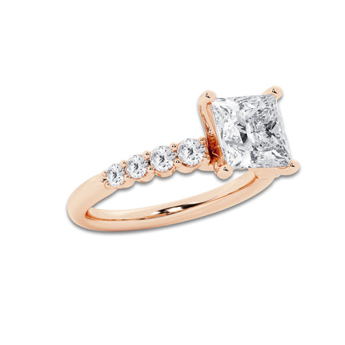 3.04 ctw Princess Lab-Grown Diamond Side Stone Engagement Ring in 14K Rose Gold for Women | Colorless D, VVS1 Clarity, IGI Certified 2.50 Ct Center Diamond