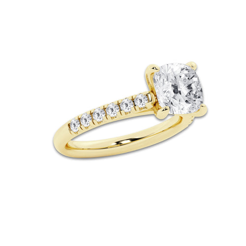 2.90 ctw Cushion Lab-Grown Diamond Pave Engagement Ring in 14K Yellow Gold for Women | D Color, VVS1 Clarity, IGI Certified 2.50 ct Center Diamond