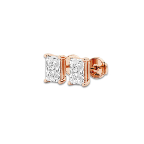 1 ctw Radiant Lab Grown Diamond Four Prong Stud Earrings 14K Rose Gold, E, VS1