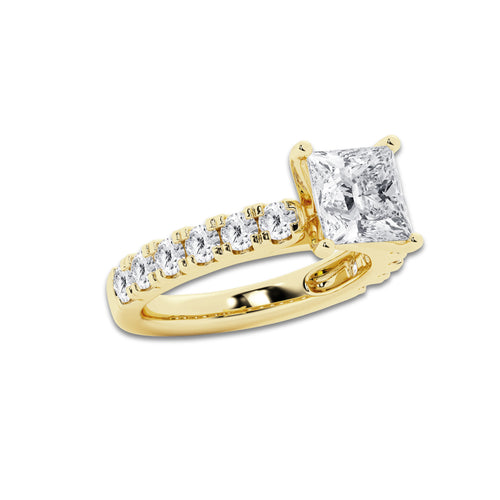 3.50 ctw Princess Lab-Grown Diamond Split-Prong Set Side Stone Engagement Ring in 14K Yellow Gold for Women | Colorless D, VVS1 Clarity, IGI Certified 2.50 ct Center Diamond