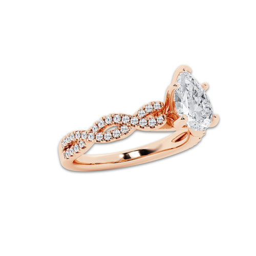 1.25 ctw Pear Lab-Grown Diamond Twisted Shank Engagement Ring in 14K Rose Gold for Women | E Color, VS1 Clarity, IGI Certified 1.00 ct Center Diamond